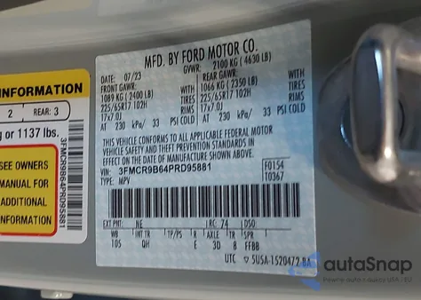 2023 Ford Bronco Sport Big Bend из США, поврежденный, VIN 3FMCR9B64PRD95881